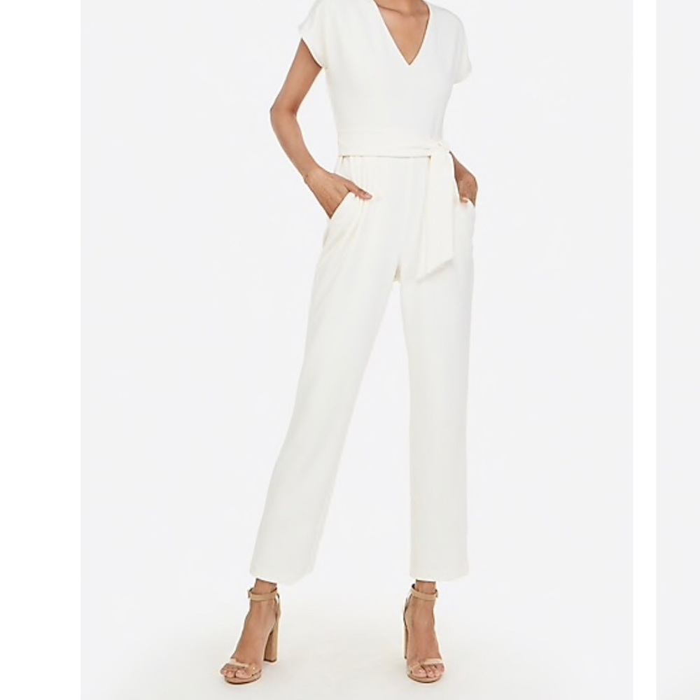 Express tie waist jumpsuit ivory small